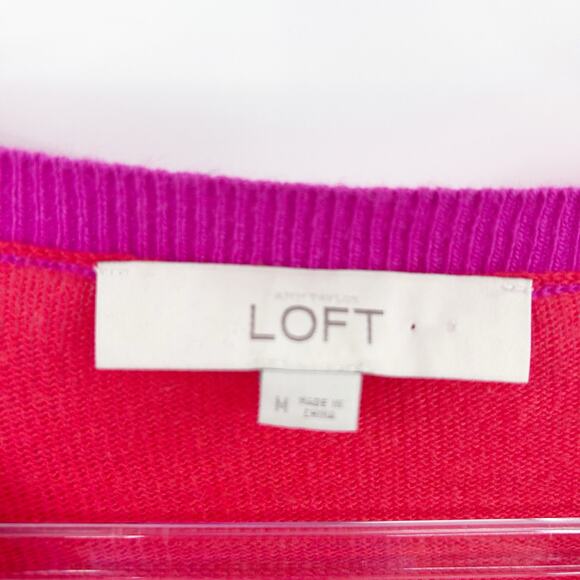 LOFT Colorblock Orange Magenta Cardigan Sweater Lightweight Womens Size Med - Picture 6 of 11